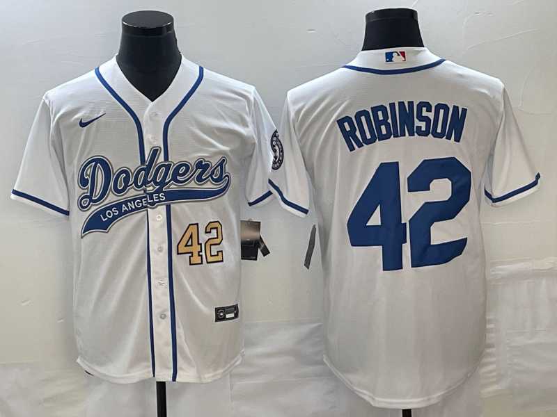 Men%27s Los Angeles Dodgers #42 Jackie Robinson Number White With Patch Cool Base Stitched Baseball Jersey